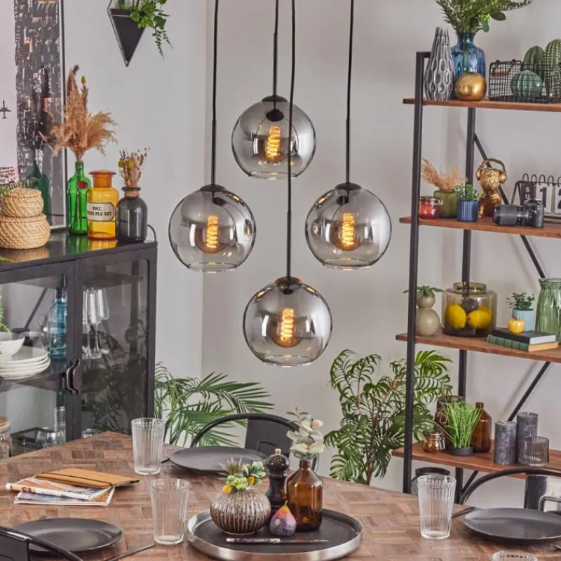 hofstein Koyoto Suspension, Boule lumineuse Clair, Fumé, 4 lumières