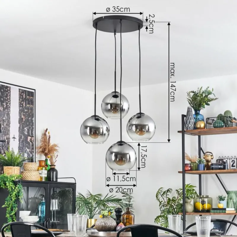 hofstein Koyoto Suspension, Boule lumineuse Clair, Fumé, 4 lumières