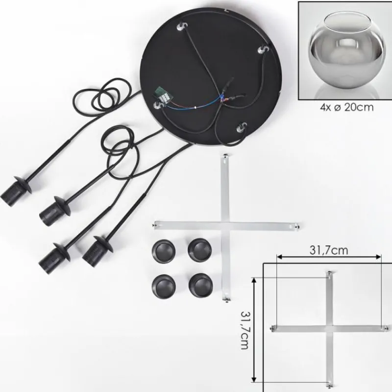 hofstein Koyoto Suspension, Boule lumineuse Clair, Fumé, 4 lumières