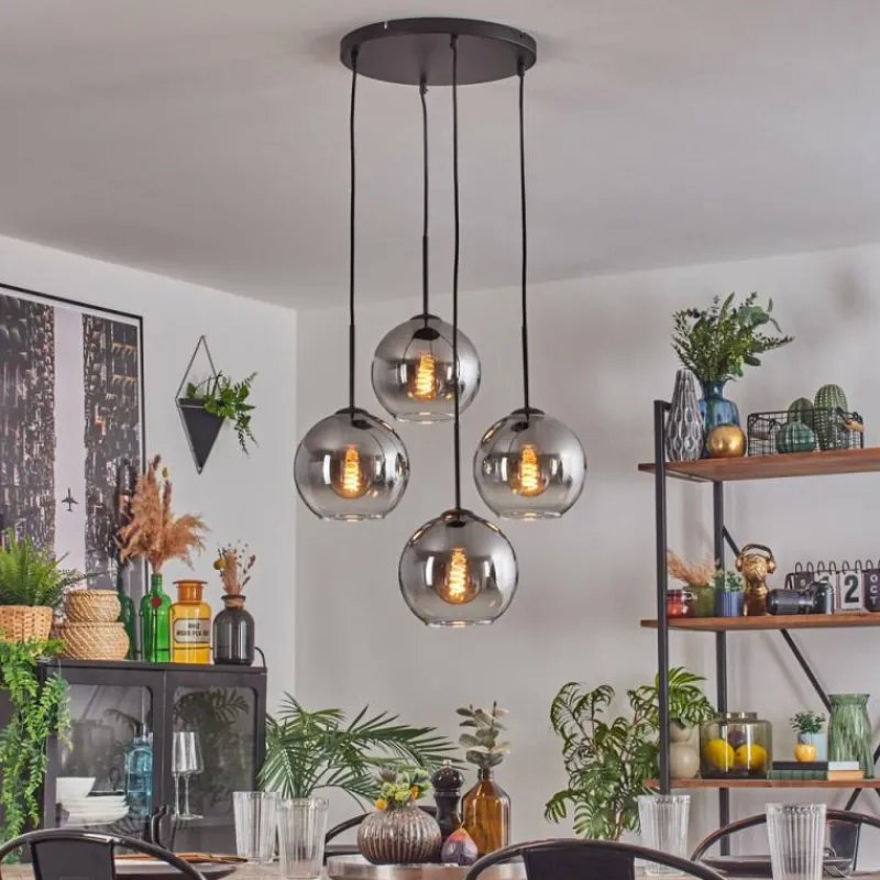 hofstein Koyoto Suspension, Boule lumineuse Clair, Fumé, 4 lumières