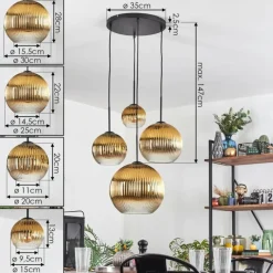 Lampes Dorées-hofstein Koyoto Suspension, Boule lumineuse, Suspension Or, Clair, 4 lumières