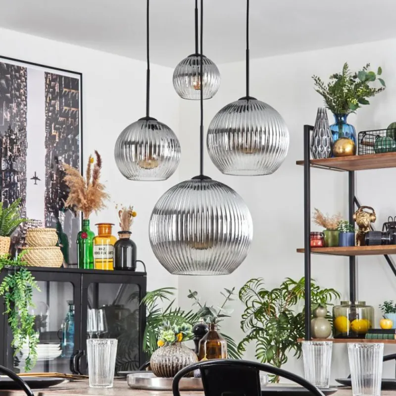 hofstein Koyoto Suspension, Boule lumineuse, Suspension Clair, Fumé, 4 lumières