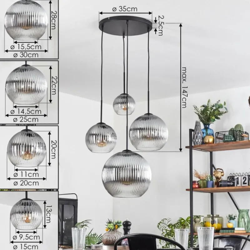 hofstein Koyoto Suspension, Boule lumineuse, Suspension Clair, Fumé, 4 lumières