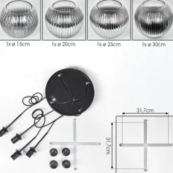 hofstein Koyoto Suspension, Boule lumineuse, Suspension Clair, Fumé, 4 lumières