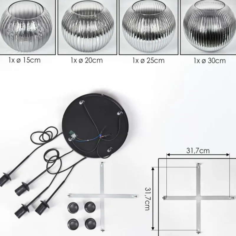 hofstein Koyoto Suspension, Boule lumineuse, Suspension Clair, Fumé, 4 lumières
