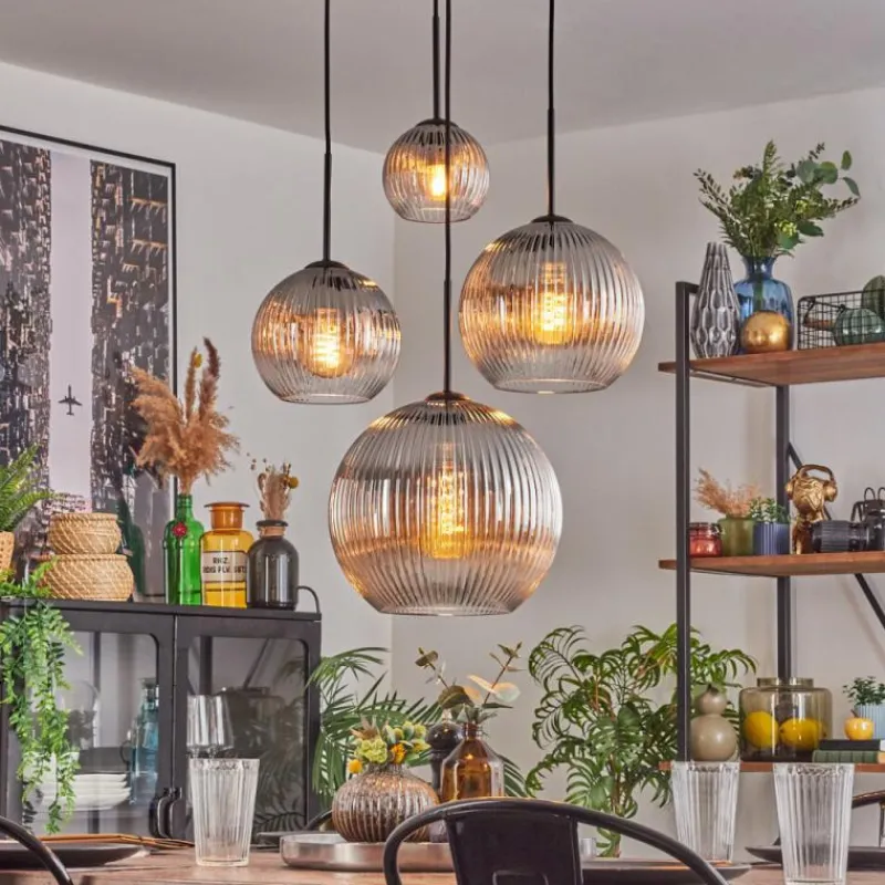 hofstein Koyoto Suspension, Boule lumineuse, Suspension Clair, Fumé, 4 lumières