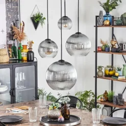 hofstein Koyoto Suspension, Boule lumineuse, Suspension Clair, Fumé, 4 lumières