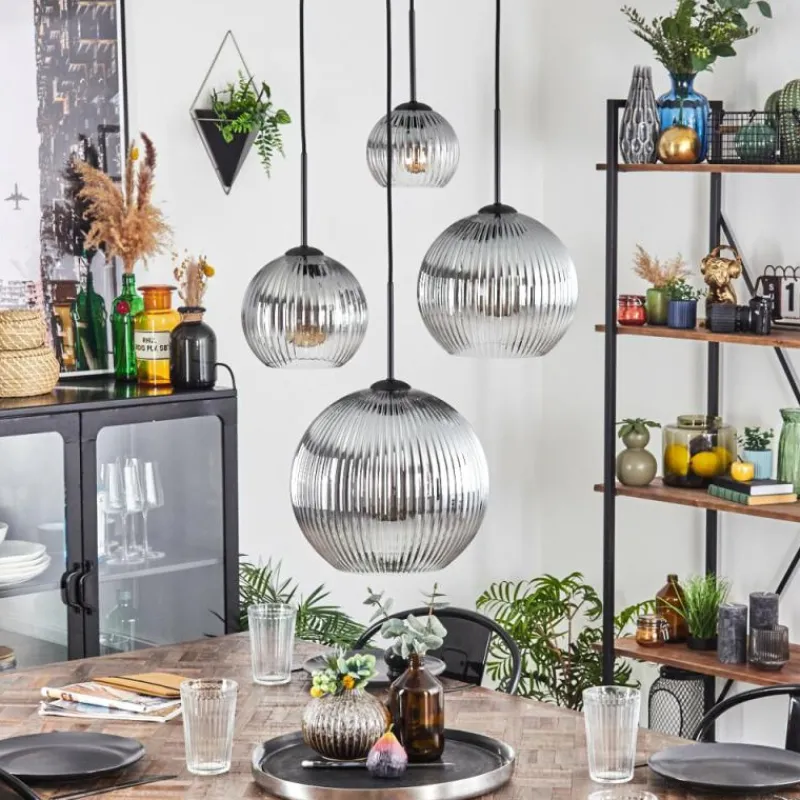 hofstein Koyoto Suspension, Boule lumineuse, Suspension Clair, Fumé, 4 lumières