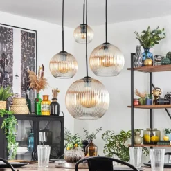 hofstein Koyoto Suspension, Boule lumineuse, Suspension Ambre, Clair, 4 lumières