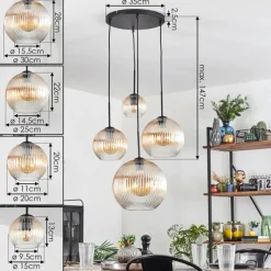 hofstein Koyoto Suspension, Boule lumineuse, Suspension Ambre, Clair, 4 lumières