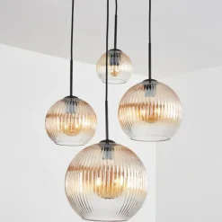 hofstein Koyoto Suspension, Boule lumineuse, Suspension Ambre, Clair, 4 lumières