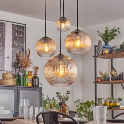 hofstein Koyoto Suspension, Boule lumineuse, Suspension Ambre, Clair, 4 lumières