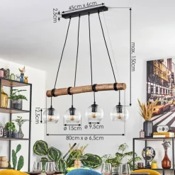 hofstein Koyoto Suspension, Boule lumineuse, Suspension Écru, Noir, 4 lumières