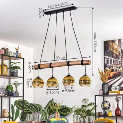 Lampes Dorées-hofstein Koyoto Suspension, Boule lumineuse, Suspension Écru, Noir, 4 lumières