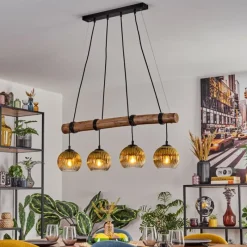 Lampes Dorées-hofstein Koyoto Suspension, Boule lumineuse, Suspension Écru, Noir, 4 lumières