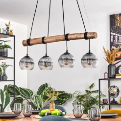 hofstein Koyoto Suspension, Boule lumineuse, Suspension Écru, Noir, 4 lumières