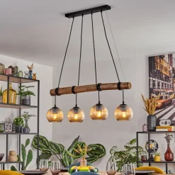 hofstein Koyoto Suspension, Boule lumineuse, Suspension Écru, Noir, 4 lumières