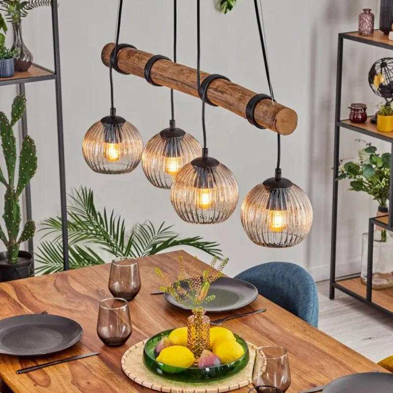 hofstein Koyoto Suspension, Boule lumineuse, Suspension Écru, Noir, 4 lumières