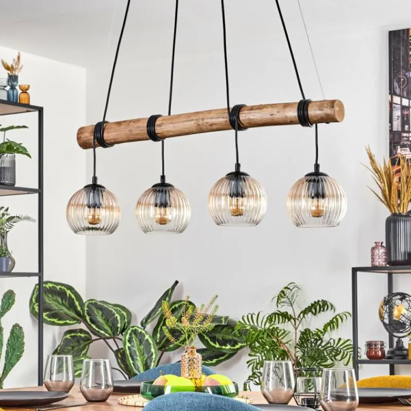 hofstein Koyoto Suspension, Boule lumineuse, Suspension Écru, Noir, 4 lumières