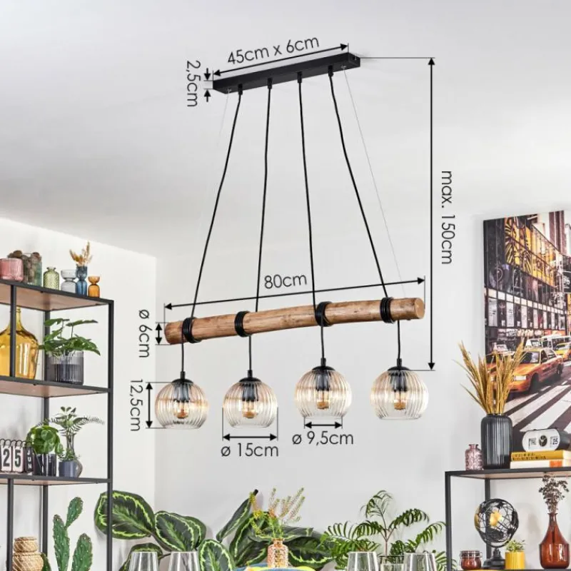 hofstein Koyoto Suspension, Boule lumineuse, Suspension Écru, Noir, 4 lumières