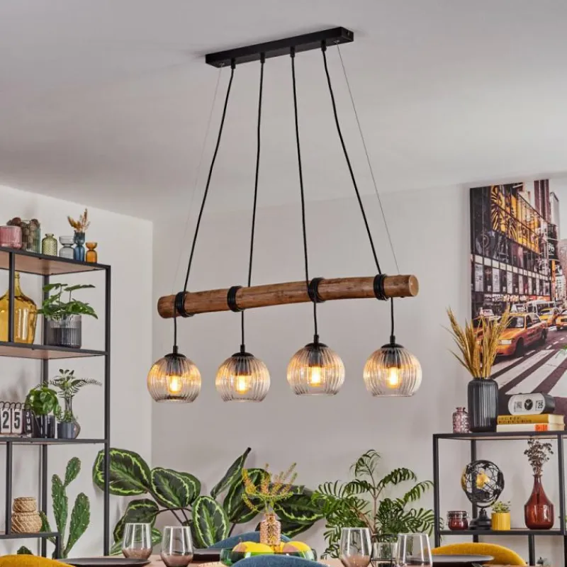 hofstein Koyoto Suspension, Boule lumineuse, Suspension Écru, Noir, 4 lumières