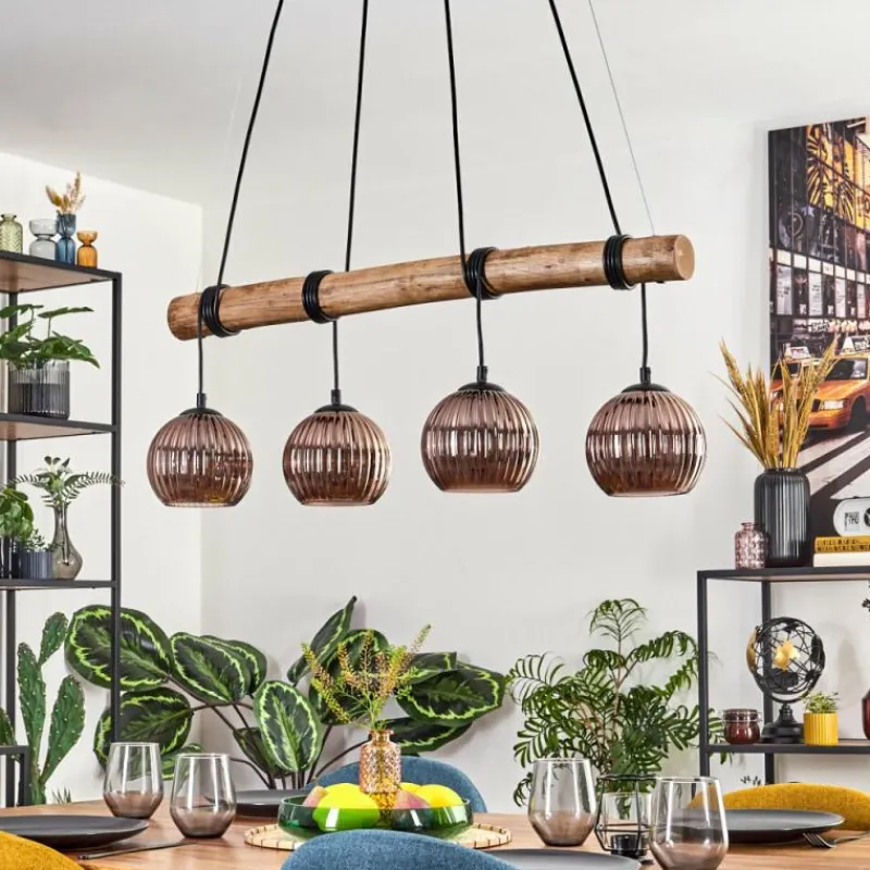 hofstein Koyoto Suspension, Boule lumineuse, Suspension Écru, Noir, 4 lumières