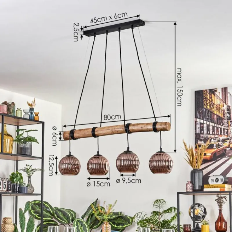 hofstein Koyoto Suspension, Boule lumineuse, Suspension Écru, Noir, 4 lumières