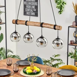 hofstein Koyoto Suspension, Boule lumineuse, Suspension Écru, Noir, 4 lumières