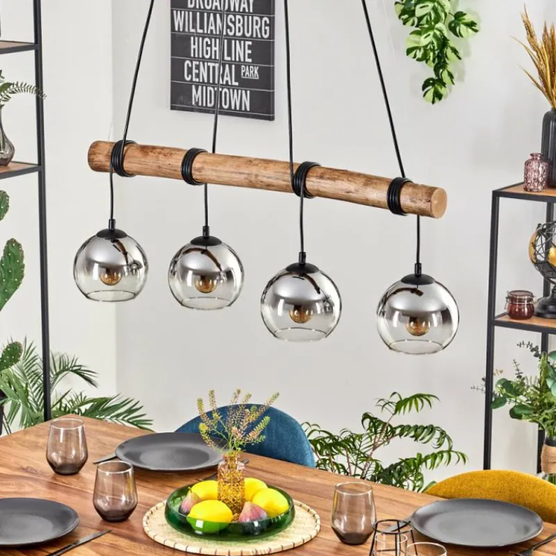 hofstein Koyoto Suspension, Boule lumineuse, Suspension Écru, Noir, 4 lumières