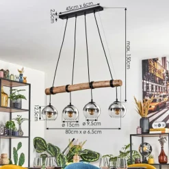 hofstein Koyoto Suspension, Boule lumineuse, Suspension Écru, Noir, 4 lumières