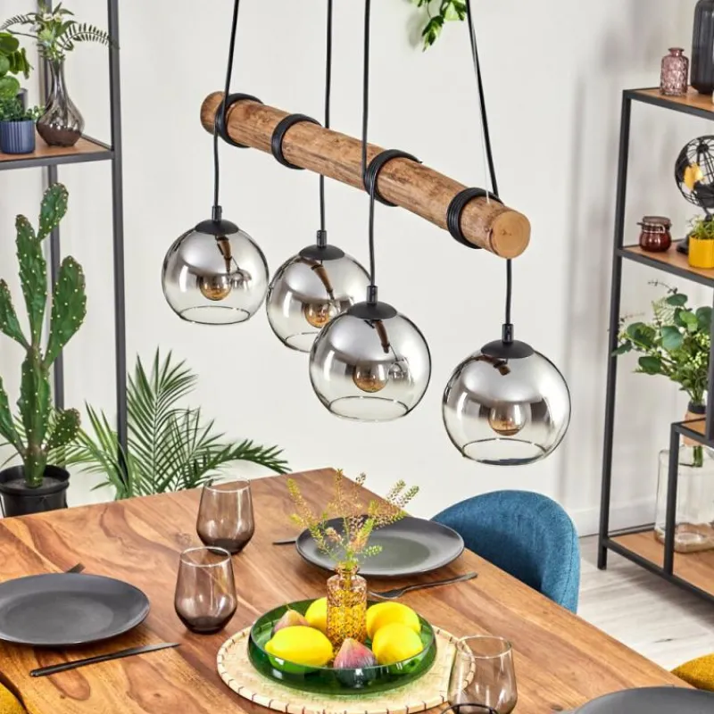 hofstein Koyoto Suspension, Boule lumineuse, Suspension Écru, Noir, 4 lumières