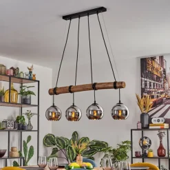 hofstein Koyoto Suspension, Boule lumineuse, Suspension Écru, Noir, 4 lumières