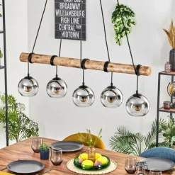 hofstein Koyoto Suspension, Boule lumineuse, Suspension Écru, Noir, 5 lumières