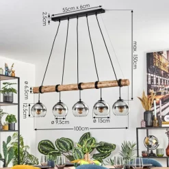 hofstein Koyoto Suspension, Boule lumineuse, Suspension Écru, Noir, 5 lumières