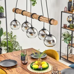 hofstein Koyoto Suspension, Boule lumineuse, Suspension Écru, Noir, 5 lumières