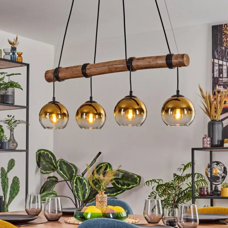 Lampes Dorées-hofstein Koyoto Suspension, Boule lumineuse, Suspension Écru, Noir, 4 lumières