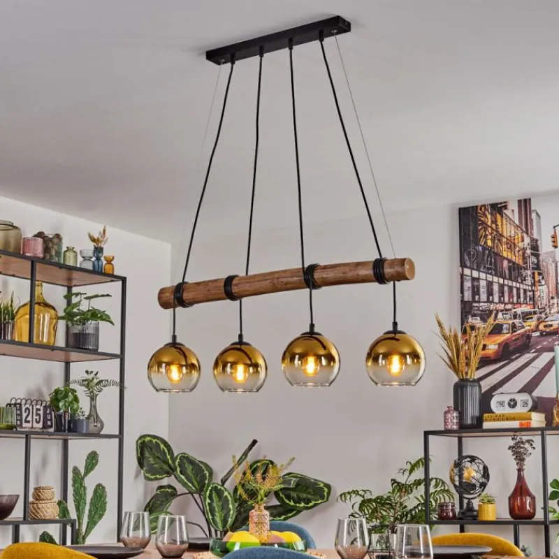 Lampes Dorées-hofstein Koyoto Suspension, Boule lumineuse, Suspension Écru, Noir, 4 lumières