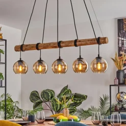 hofstein Koyoto Suspension, Boule lumineuse, Suspension Écru, Noir, 5 lumières