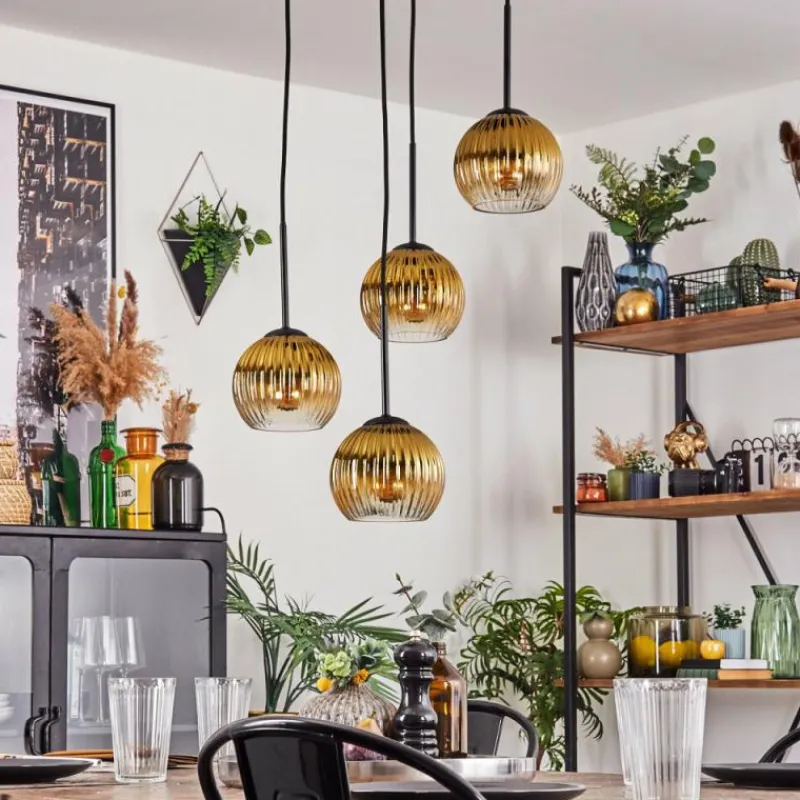 Lampes Dorées-hofstein Koyoto Suspension, Boule lumineuse, Suspension 35 cm Or, Clair, 4 lumières