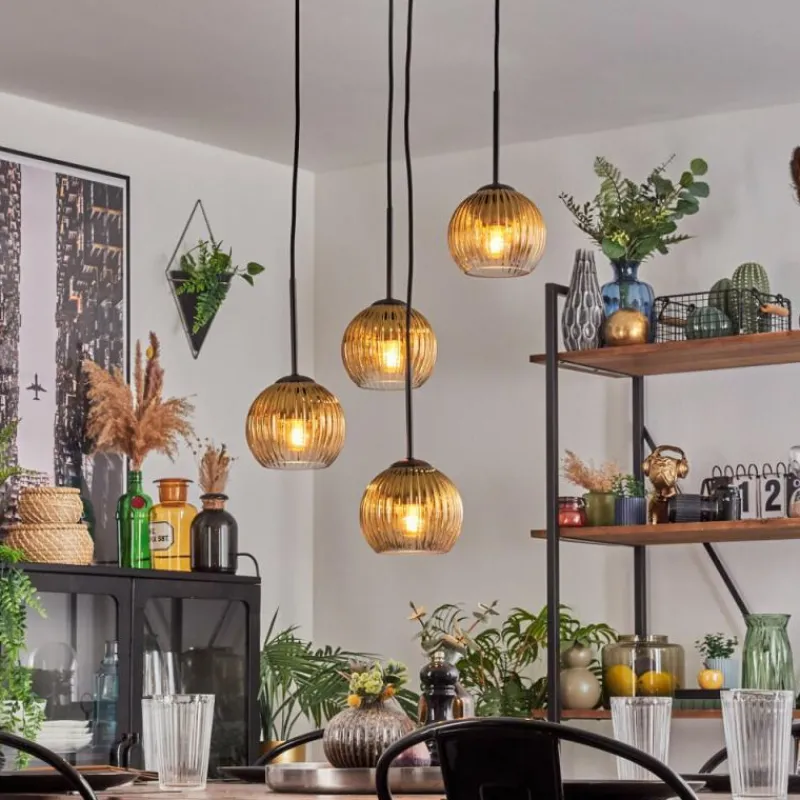 Lampes Dorées-hofstein Koyoto Suspension, Boule lumineuse, Suspension 35 cm Or, Clair, 4 lumières