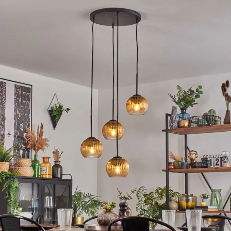 Lampes Dorées-hofstein Koyoto Suspension, Boule lumineuse, Suspension 35 cm Or, Clair, 4 lumières