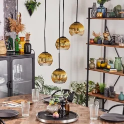 Lampes Dorées-hofstein Koyoto Suspension, Boule lumineuse, Suspension 35 cm Or, Clair, 4 lumières