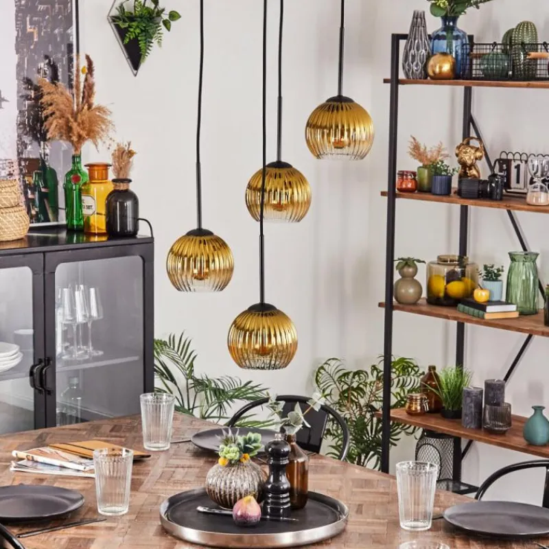 Lampes Dorées-hofstein Koyoto Suspension, Boule lumineuse, Suspension 35 cm Or, Clair, 4 lumières