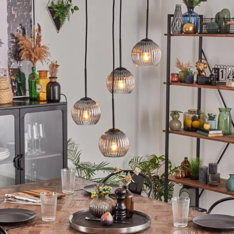 hofstein Koyoto Suspension, Boule lumineuse, Suspension Clair, Fumé, 4 lumières