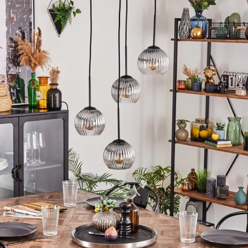 hofstein Koyoto Suspension, Boule lumineuse, Suspension Clair, Fumé, 4 lumières