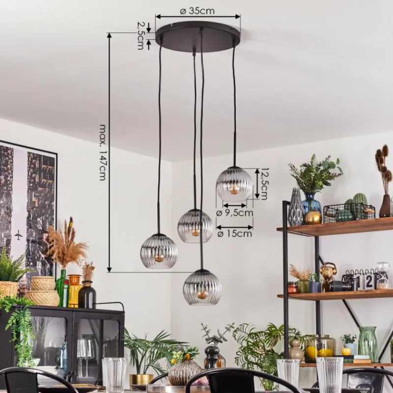 hofstein Koyoto Suspension, Boule lumineuse, Suspension Clair, Fumé, 4 lumières