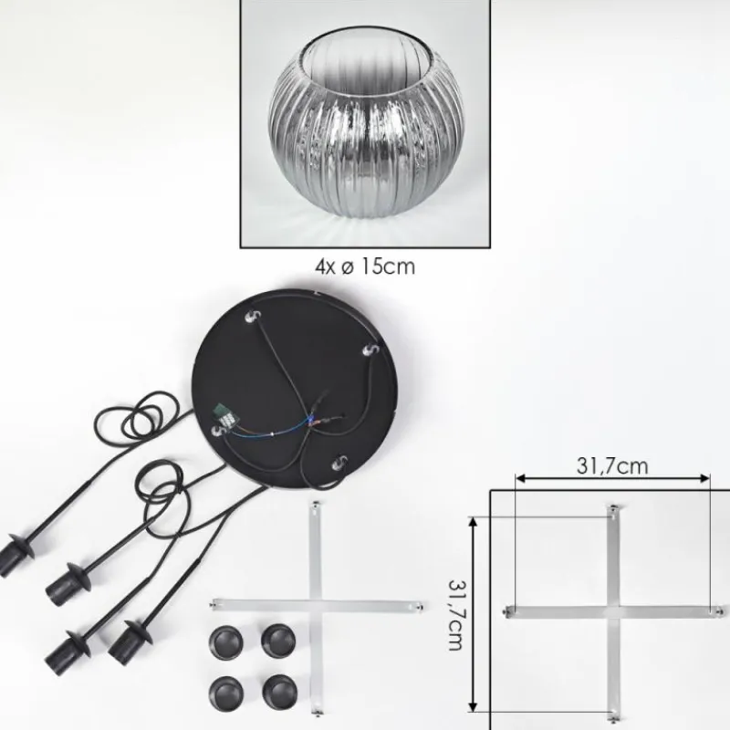hofstein Koyoto Suspension, Boule lumineuse, Suspension Clair, Fumé, 4 lumières