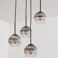 hofstein Koyoto Suspension, Boule lumineuse, Suspension Clair, Fumé, 4 lumières