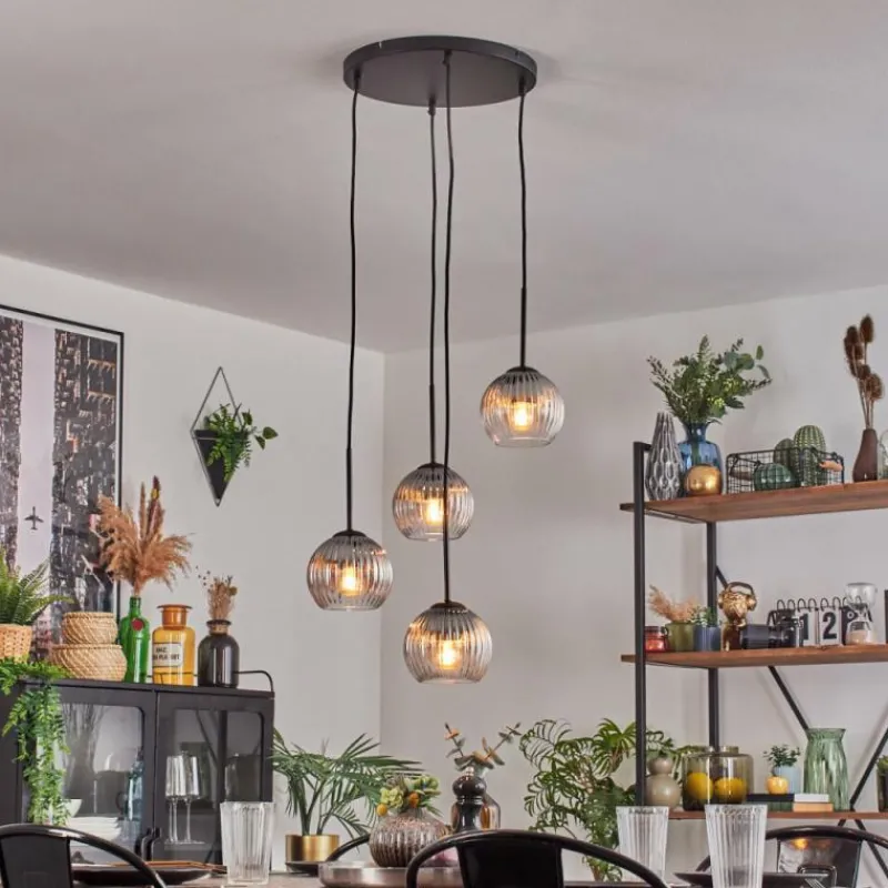 hofstein Koyoto Suspension, Boule lumineuse, Suspension Clair, Fumé, 4 lumières
