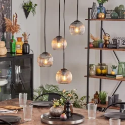 hofstein Koyoto Suspension, Boule lumineuse, Suspension Ambre, Clair, Fumé, 4 lumières